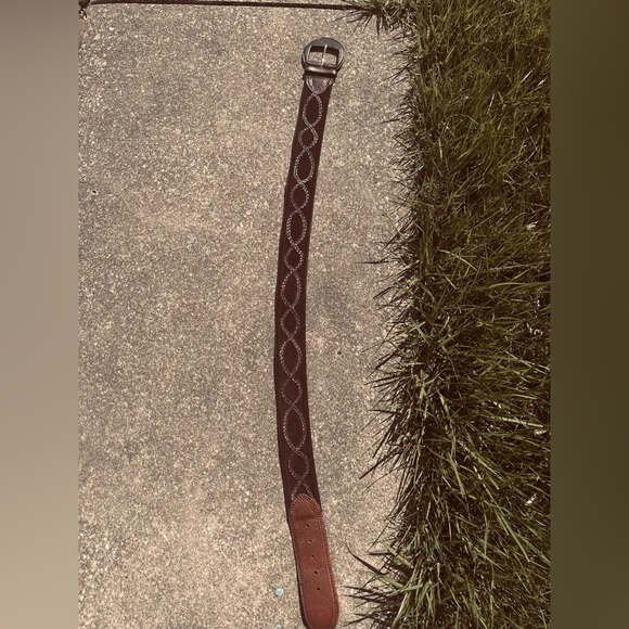 Vintage Brown Leather chunky belt with minimal silver hardware.  Size L - Picture 2 of 11